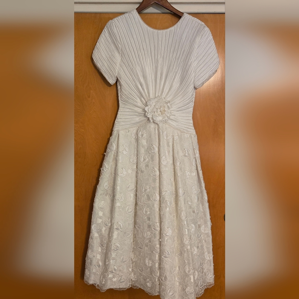 George F Couture Vintage 80s Tea Length Wedding Dress W/Tags New Old Stock Sz 10